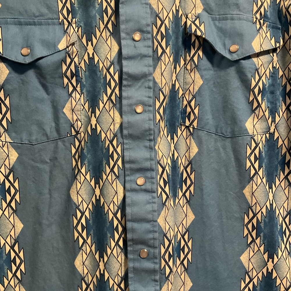 Panhandle Slim Mens Sz XL Aztec Print Pearl Snap Western Cowboy Blue Shirt - Picture 6 of 8